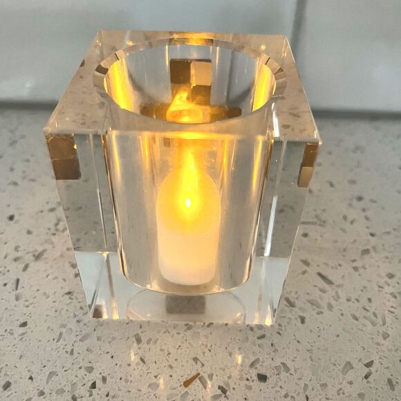 Oleg Cassini Cathedral Mosaic 2 3/4" Crystal Box Cross Vintage Tea Light - Picture 5 of 8